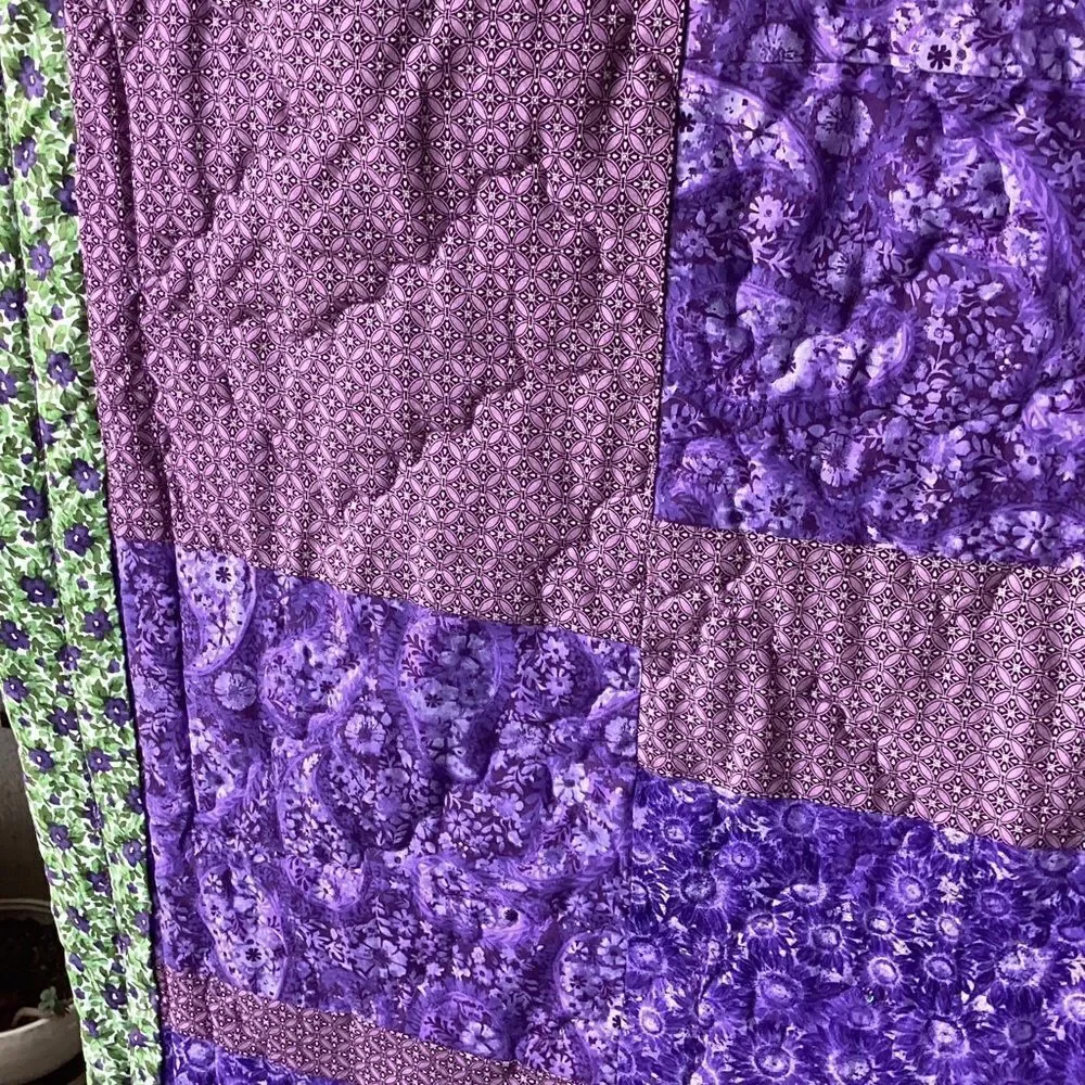 NWT Hand Crafted Greens and Purples Quilt
